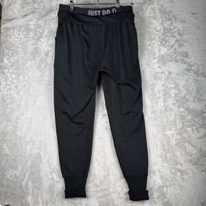 Nike Dri-FIT Just Do It Fold Over Waistband Joggers Black Womens Medium